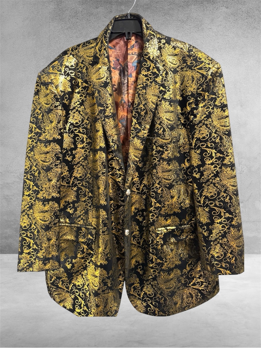 CloudStyle Gold Brocade Blazer - Black/Gold Women's Suit Jacket 6XL